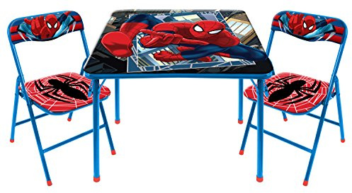Idea Nuova Marvel Spiderman 3 Piece Children's Activity Square Table and Chair Set, Ages 3+ (NN201039)