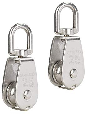 Bloque de Polea de Acero Inoxidable 304 Sola Giratorio Rodamiento de Polea para Garaje Carga Máquina Cortina Suspensión Carga 150kg/331lbs (M25) Plata 2 Piezas