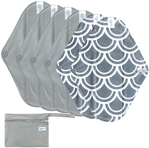Leekalos Reusable Menstrual Pads - Bamboo Menstrual Cloth Pads | Light Incontinence Pads | Reusable Sanitary Pads - Pack of 6, 1 Cloth Mini Wet Bag