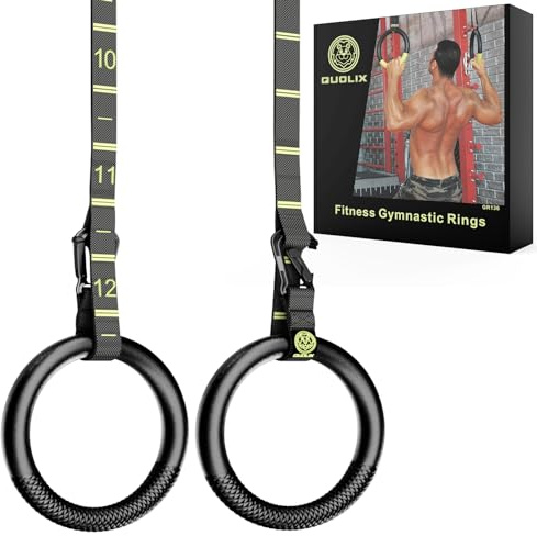 Gym Rings with Adjustable Straps, Non-Slip Gymnastic Rings Equipment for Home & Outdoor, Pull Up Rings Suspension Trainer, Exercise Rings for Gravity Fitness, Calisthenics, Workout, Training, Crossfit