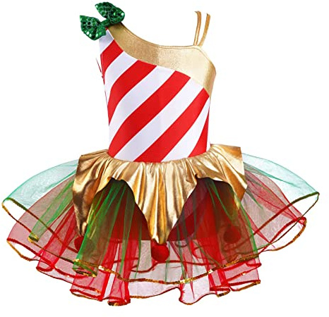 dPois Enfant Fille Lutin Tutu Robe Noël Déguisement Elfe Costume Carnaval Cosplay Elf Chapeau Tenue Ballet Patinage Robes Danse Classique Robe Princesse 3-16 Ans Rouge 13-14 ans