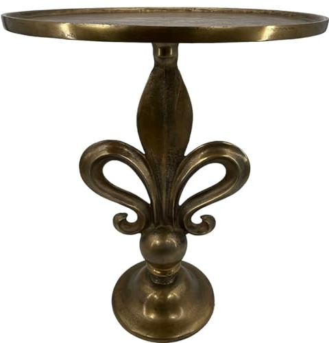 Casa Padrino tavolino Barocco Giglio Oro Antico Ø 51 x A. 67 cm - Tavolo Rotondo Alluminio Stile Barocco - Mobile per Soggiorno - Mobile Alluminio - Mobile Barocco - Arredamento Barocco