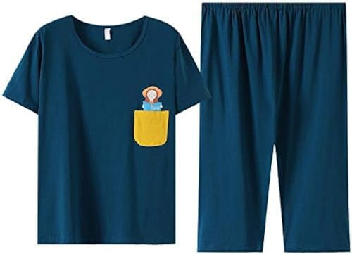 GOCTRN Sommardamer lägger till gödselmedel för att öka bomull lös pyjamas och hemservicedräkter, Mörkblått, 4XL
