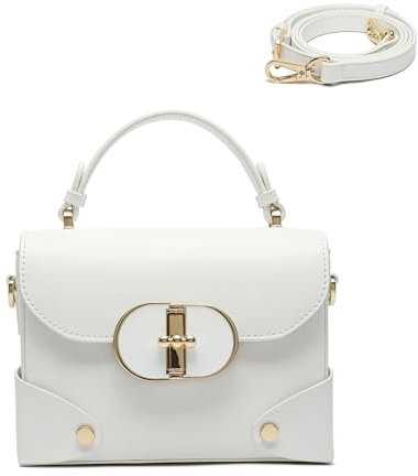 HOZYU Damen-Handtasche mit Tragegriff für Damen, Schultertasche oder Umhängetasche, Abendtasche, recyceltes Echtleder, Weiss/opulenter Garten