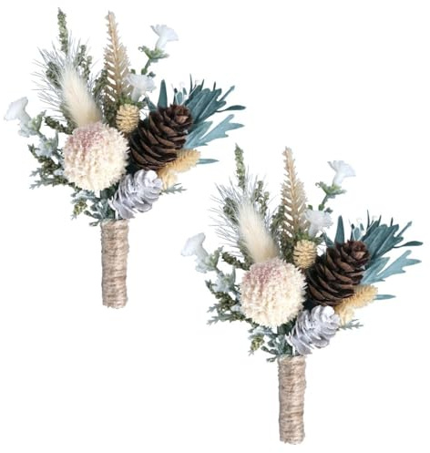 Boho-Trockenblumen-Ansteckblume für Herren, rustikale Ansteckblume für Trauzeugen, Bräutigam, für Hochzeitszeremonie, Jahrestag, Abendessen, Party-Dekorationen (2 Stück)