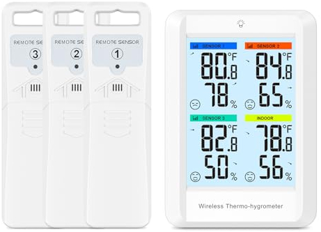 Ankilo Termometro Ambiente Interno con 3 Sensori da Esterno, Wireless Termometro Digitale Igrometro Umidità Casa 100m Range with Retroilluminazione, Icona Comfort Tendenza