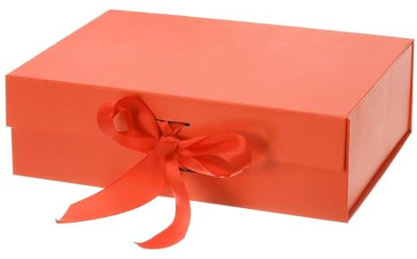 PATIKIL 9x7x3 Inch Magnetic Gift Box, Collapsible Paper Party Favor Boxes with Lid and Ribbon for Wedding Valentine's Day Birthday, Orange