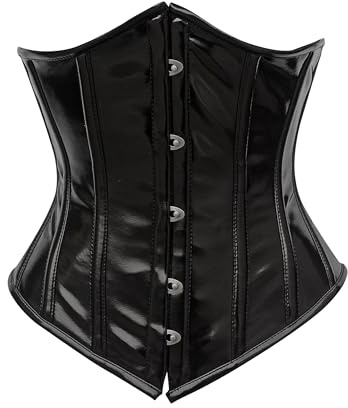 OH WEARS Dam baskisk underbyst korsett svart PVC stål benad midja cincher tränare tight snörning korsett, Svart, XS