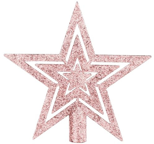 DERAYEE 20cm Rose Étoile Sapin Noël en Plastique, Topper d'arbre de Noël pour Décoration de Sapin de Noël