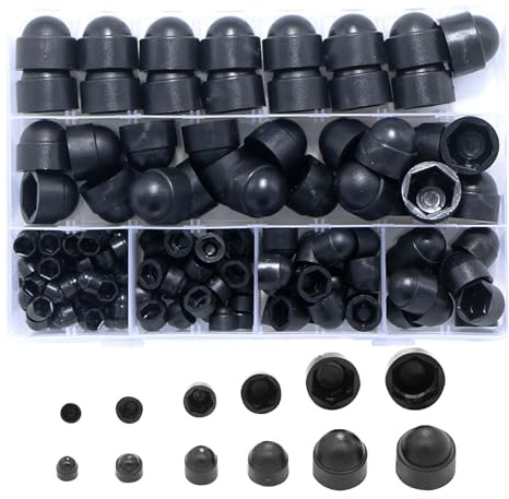 Sechskant-Schraubkappen, Abdeckkappen Schrauben, 145-teiliges Kappenschutzkappen-Set, Schwarzes Sechskantmuttern-Abdeckungsset, M4-M12-Schrauben-Staubkappen-Sechskantschrauben-Schutzabdeckungsset, Run