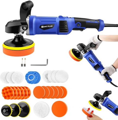 Electric Car Polisher, 1400W Rotary Polisher with 6 Variable Speed 800-3500 RPM, Car Polisher Electric Polisher RO Polisher with 26pcs Polishing Pads Set for Auto Buffing and Polishing, Blue