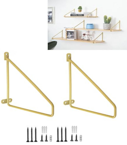 2 Stück Regalhalterung,Dreieckige Regalhalterungen,Schwebe Regalwinkel,Regalträger für Wandmontage,Metall Regalhalterung,für Arbeitszimmer,Büro,Schlafzimmer,mit Schrauben (15cm,Gold)