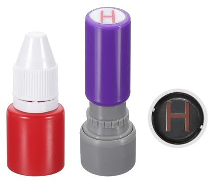 PATIKIL 10 mm brevstämplar, H-alfabet stämplar mini självbläckande stämplar plast bläck stämpelset för lärare, klassrum, scrapbooking, rött bläck, lila skal