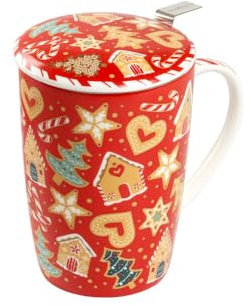 TEA SHOP - Taza de Té o Infusiones con filtro, infusor y tapa - Mug Super Jumbo Gingerbread - Fabricada en Porcelana