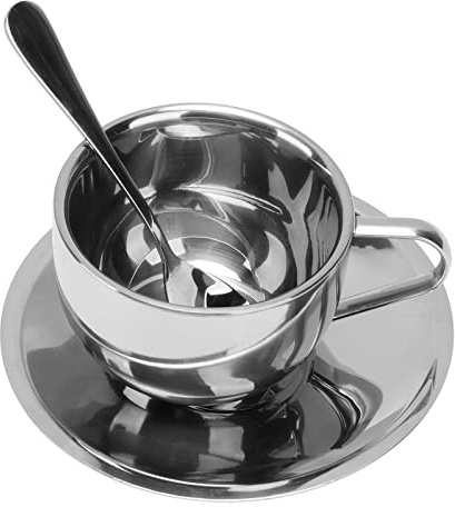 Grcfumo 180 Ml Teetassen, Edelstahl Kaffeetasse, Edelstahl Teetassen, Doppelwandige Edelstahlbecher, Kaffeetassen Mit Untertassenlffel Fr Das Heimbro