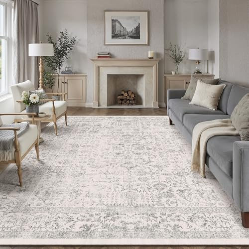 HUGEAR Gris Tapis De Salon Lavable en Machine Tapis Chambre Adulte Grand Tapis Salon 200x300cm Doux Vintage Descente de Lit AntidéRapant Decoration Chambrel Manger