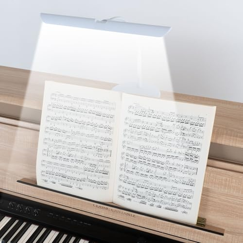 Classic Cantabile WM Lampe de Piano Easy - lampe de piano dimmable à mémoire, col de cygne, lumière blanc chaud 18 LEDs, lampe de pupitre tactile, couleur blanche.