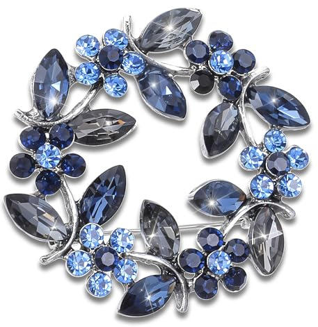 Oruola Blue Brooches for Women, Vintage Brooches for Women,Fashionable and Exquisite Rhinestone Large Brooch for Woman, Flower Brooch Pin Suitable for Ladies and Girls,Weddings, Parties,Blue