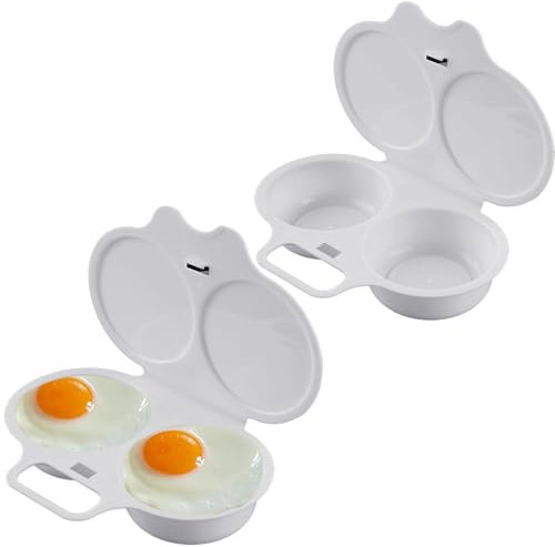 Microwave Egg Poacher Reusable Poached Egg Maker Microwave Egg Cooker Egg Poacher Cups 2 Cavity Nonstick Poached Egg Maker with Lid Double Cups Egg Boiler for Home Kitchen (2PCS)