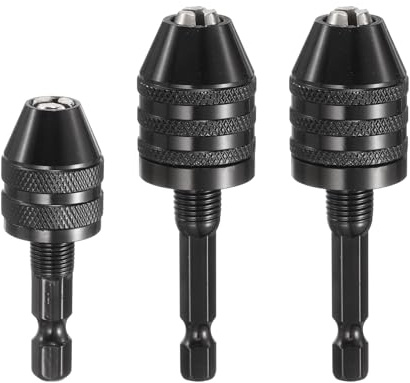 sourcing map Juego de 3 portabrocas sin llave de 0.3-6.5 y 0.3-3.6 y 0.8-8 mm adaptador de conversión con vástago de 1/4 pulgadas para taladros eléctricos, destornilladores inalámbricos y herramientas