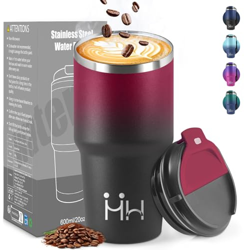 HoneyHolly Termo Cafe 600 ML, Reutilizables, Vaso Termico Cafe Antigoteo para Coche, Acero Inoxidable 304, Taza Termica Para Llevar, Termo Café Hermético para Café Frío y Caliente, Leche y Té