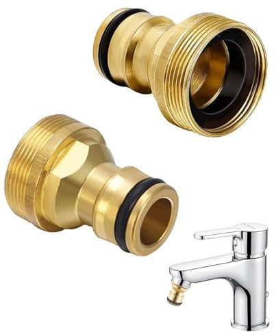 FUGLUS 2 piezas de conexión universal para grifo, conexión para manguera de jardín, rosca interior M22, rosca exterior M24, conexión para grifo, adaptador para grifo, pieza conexión para grifo latón