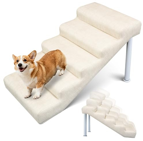 5-stufige Hundetreppe für Hochbett und Couch, 52-72 cm hoch für Hunde, breitere Haustiertreppe für kleine alte große Hunde Katzen