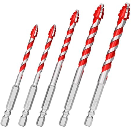 5 Pcs Eccentric Drill Bit, Masonry Drill Bits Set, Durable,Sharp Tungsten Carbide Drills Bit for Tile, Glass, Quartz, Porcelain,Cement,Ceramic,Brick,Granite,Marble,Plastic,Wood,Concrete(6,6,8,10,12mm)