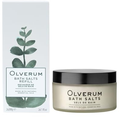Olverum Magnesium Bath Salts for Women & Men-200g Jar & Refill Bundle | Luxury Muscle Soothing Bath Salts Muscle Soak Aromatic, Therapeutic Blend of Pure Essential Oils & Mineral Salts - I8