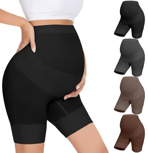 Boguish Womens Maternity Shapewear for Dresses, High Waisted Pregnancy Underwear Over Bump Belly Support Shorts 4-Pack Multicoloured