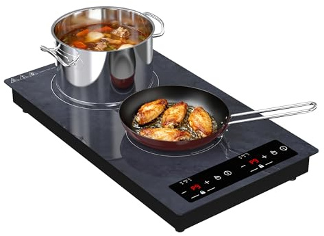 GTKZW Plaque Induction 2 Feux 3000W, Plaque de Cuisson Électrique 220-240V avec 9 Niveaux de Puissance et de Température, Minuterie - Réchaud Électrique Portable Pour Camping-car, Chambre, Studio