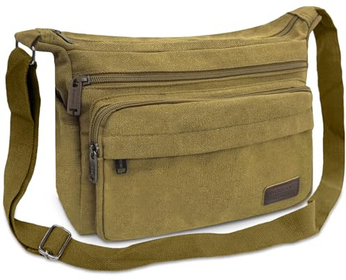 Aucuu Borsa a Tracolla, Borsa Tracolla Uomo, Messenger Crossbody Bag Grande Capacità, Tela Tracolla con Più Tasche per Lavoro, Scuola, Uso Itinerante e Quotidiano