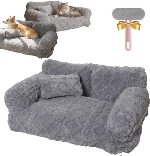 Beruhigendes PlüSch-Sofa FüR Haustiere, Hundesofa FüR Grosse Hunde, Hundesofa ErhöHt, Hundebett Sofa, Leicht Zu Reinigen, Abnehmbar, FüR Katzen, Hunde, UnterstüTzt Tiefer Schlaf (Hellgrau,M:55*40CM)