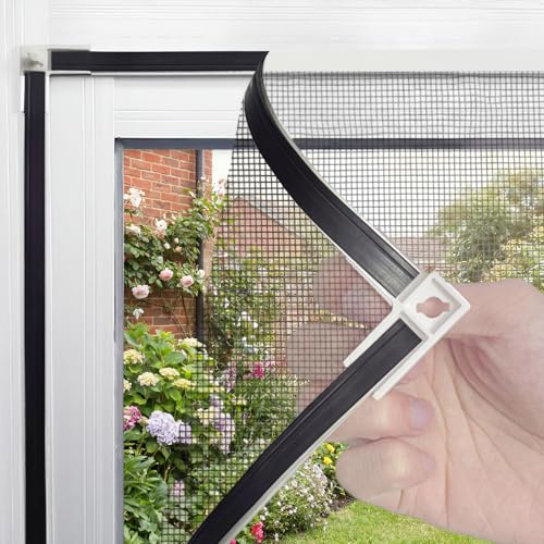 CNMTCCO Magnetische Fliegengitter Für Fenster - Verstellbares DIY-Fenstergitter, Insektenschutznetz Ohne Bohren, Hält Insekten Fern Und Lässt Frische Luft Herein, 120 X 130 Cm (Weißer Rahmen)