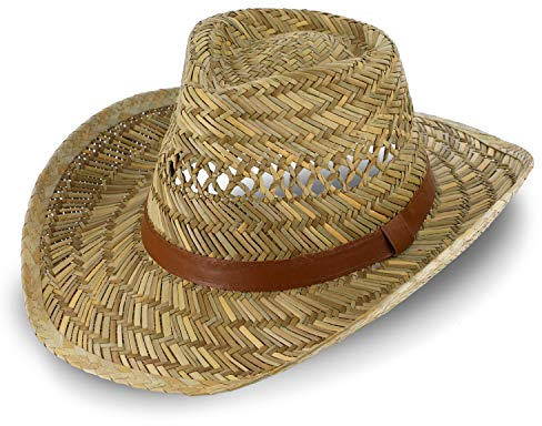 fiebig Australier Strohhut für Damen & Herren | Luftiger Cowboyhut aus Stroh | Westernhut mit Kunstlederband & Einfass (58-L, Natur)