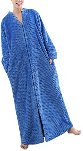 DSNOW Peignoir Femmes Polaire Peignoir de Bain Robe de Chambre Chauds pour Hiver (Bleu, M)