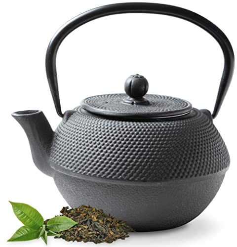 Tealøv Arare THEIERE EN FONTE 1,1 LITRE | Théière en Fonte avec Infuseur | Entièrement émaillée de l'intérieur | Prépare Une Tasse de Thé Parfaite | Design Authentique Japonais à Picots | Arare Noir