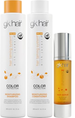 GK HAIR Global Keratin Fuktgivande schampo & balsamset (10.1 Fl Oz/300ml) med Anti Frizz Serum Arganolja (1.69 Fl Oz/50ml) för torrt, skadat hår för att reparera alla hårtyper.