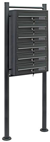 Multiple Outdoor Letterbox Standing Multi-slot Postbox 6 Galvanised Steel Mailboxes in Anthracite