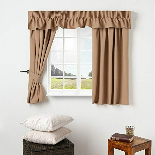 Caravan Curtains Fully Lined - 3 pencil pleat panels Plain 100% Polyester fabric (Dark Beige, 44 Width x 42 Drop)