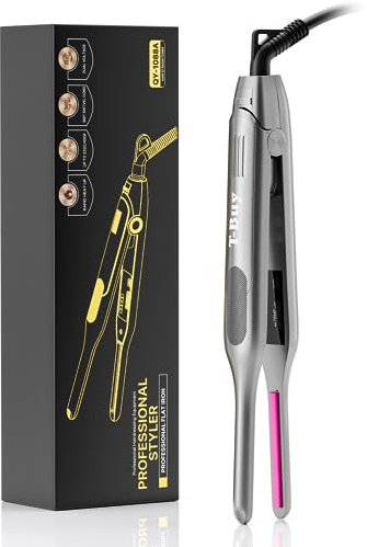 Pencil Flat Iron, T-Buy 2 in 1 Hair Straighteners and Curler for Short Hair and Men Beard, Mini Hair Straightener for Edges, Fast Heat Up and Dual Voltage