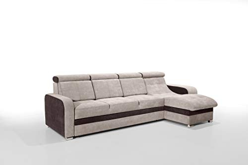 Robin Inspire Bristol Ecksofa mit Schlaffunktion Bettkasten Verstellbare Kopfstützen Sofa L-Form Schlafsofa Freistehende Eckcouch Schlafcouch Wohnzimmermöbel Wohnlandschaft Rechts (Beige Braun)