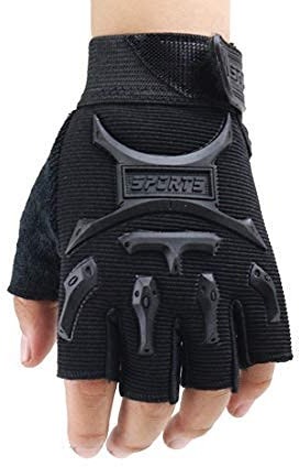 Long Keeper Fahrradhandschuhe Kinder Jungen Mädchen Halbfinger Handschuhe Kletterhandschuhe Skatehandschuh für Klettergerüst Fahrrad Skater Roller Outdoor Sport (Schwarz/M)