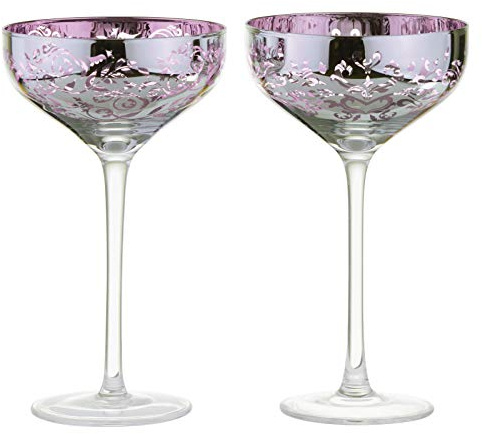 ARTLAND - Set of 2 Filigree Champagne Saucers I Lilac Electroplated Glasses, Mirrored Silver Finish, Gift Boxed Packaged Champagne Glass Set…