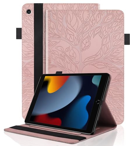 Hülle für iPad 10,2 Zoll 2021/2020/2019 (iPad 9/8/7 Generation) mit Stifthalter PU Leder Schutzhülle Flip Case Cover mit Ständer Kartentasche für iPad Air 3 2019 / iPad Pro 10,5 2017, Roségold