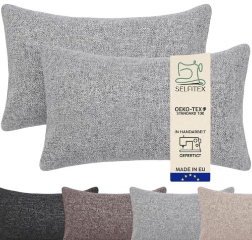 Selfitex 2er Set 30x50 cm, Sofakissen mit Füllung und Bezug, Dekokissen, Kopfkissen mit weicher Kissenfüllung, stilvolle Kissen Deko, robuster Polsterstoff, hochwertiges Couch Kissen (Grau)