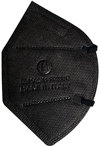 15 Mascherine FFP2 certificate CE colorate NERE prodotte in ITALIA. Elastici morbidi bianchi, 5 strati Filtraggio ≥95%. Sigillate singolarmente. Certificazione ISO 9001 ed UE 2016/425