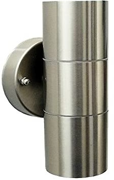 Dapo Hochwertige Edelstahl Außen-Wand-Leuchte BORNHOLM up and down GU10, IP44, H: 16,5cm, D: 6-8,5cm, Halterung D: 8,5cm, Balkon-Treppen-Eingangs-Lampe-Strahler (Edelstahl, 2-flammig)