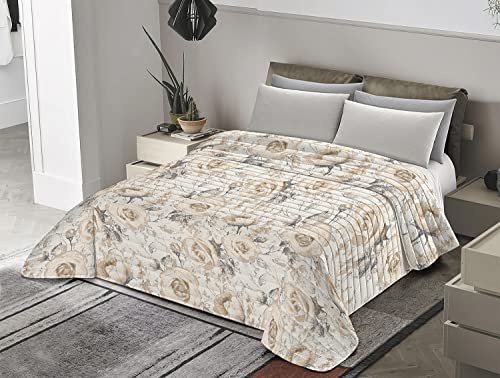 Banzaii Trapuntino Matrimoniale 250x260 cm Primaverile Estivo, Copriletto Leggero Trapuntato Imbottito Made in Italy - Giulia Beige