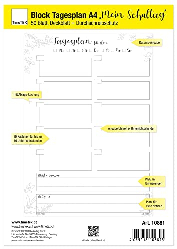 TimeTEX Block Tagesplan A4 Mein Schultag - 50 Blatt - 10881